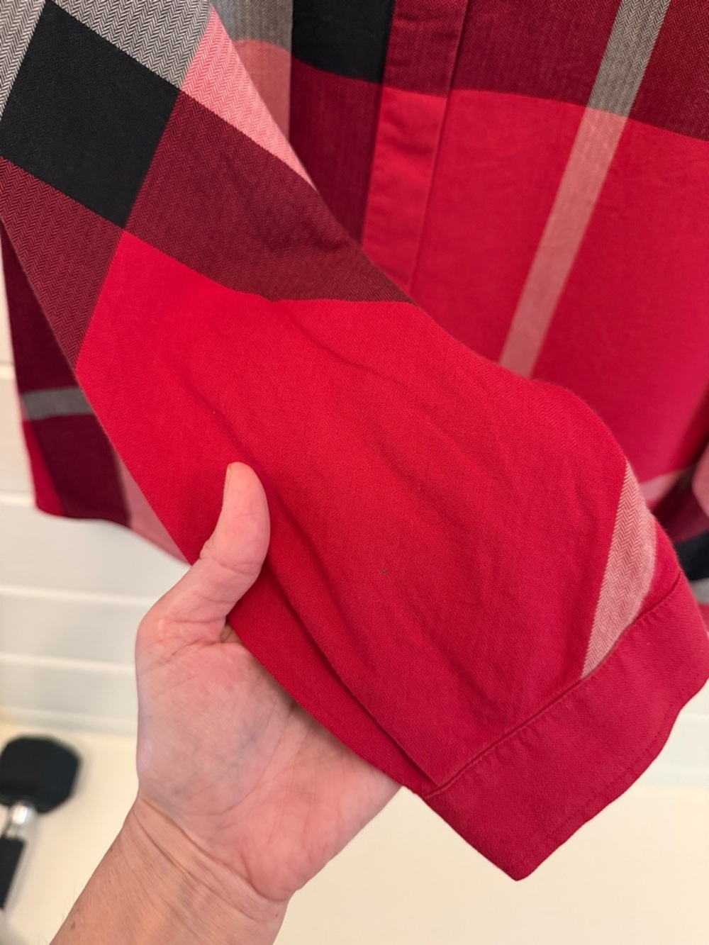Burberry Red, Black Plaid Cotton Button-Down Shirt - Picture 4 of 5